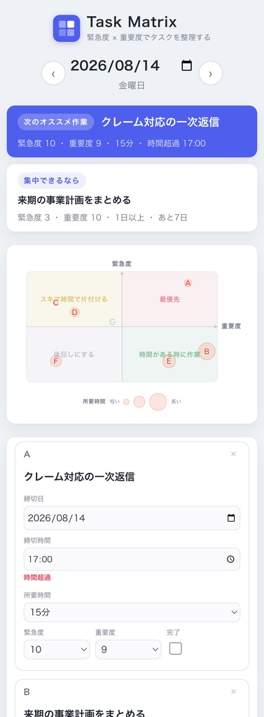 「どれから手をつけるか」で迷わないタスク管理アプリ|設置するだけ・商用可
