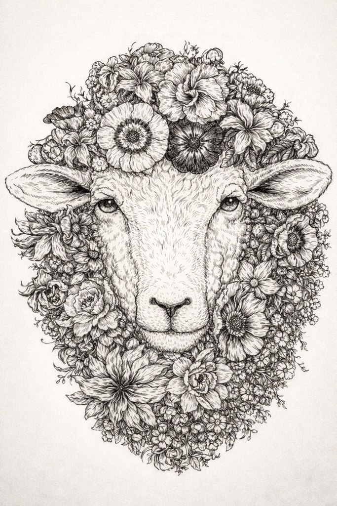 Floral Sheep Skull Tattoo Design