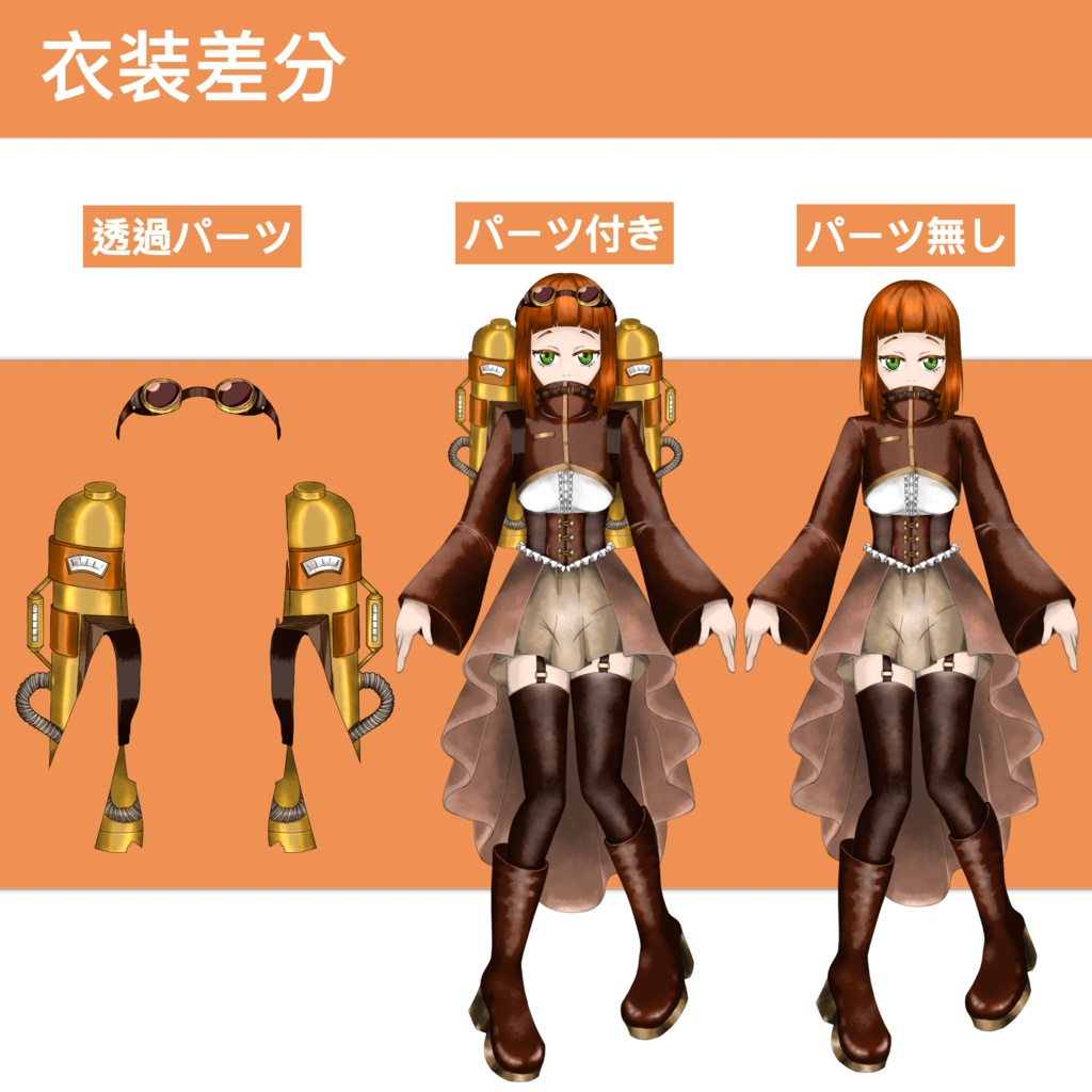 立ち絵素材No.2 ジェットパック付きスチームパンク風の少女