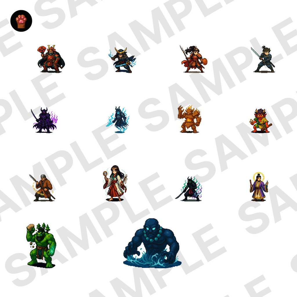 CP11-A61|和素材:武将・町人・妖怪30体(透過PNG/商用OK) / Japanese Warriors, Townsfolk & Yokai x30 (PNG)