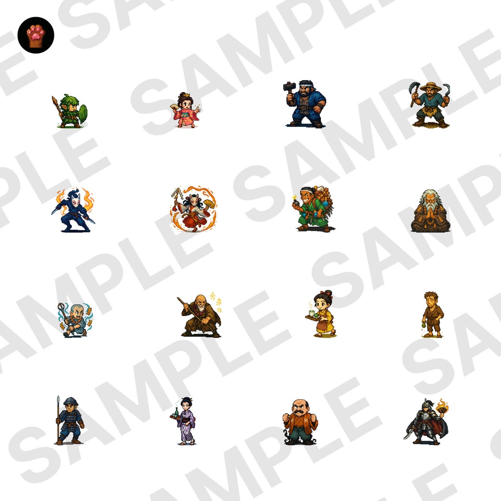 CP11-A61|和素材:武将・町人・妖怪30体(透過PNG/商用OK) / Japanese Warriors, Townsfolk & Yokai x30 (PNG)