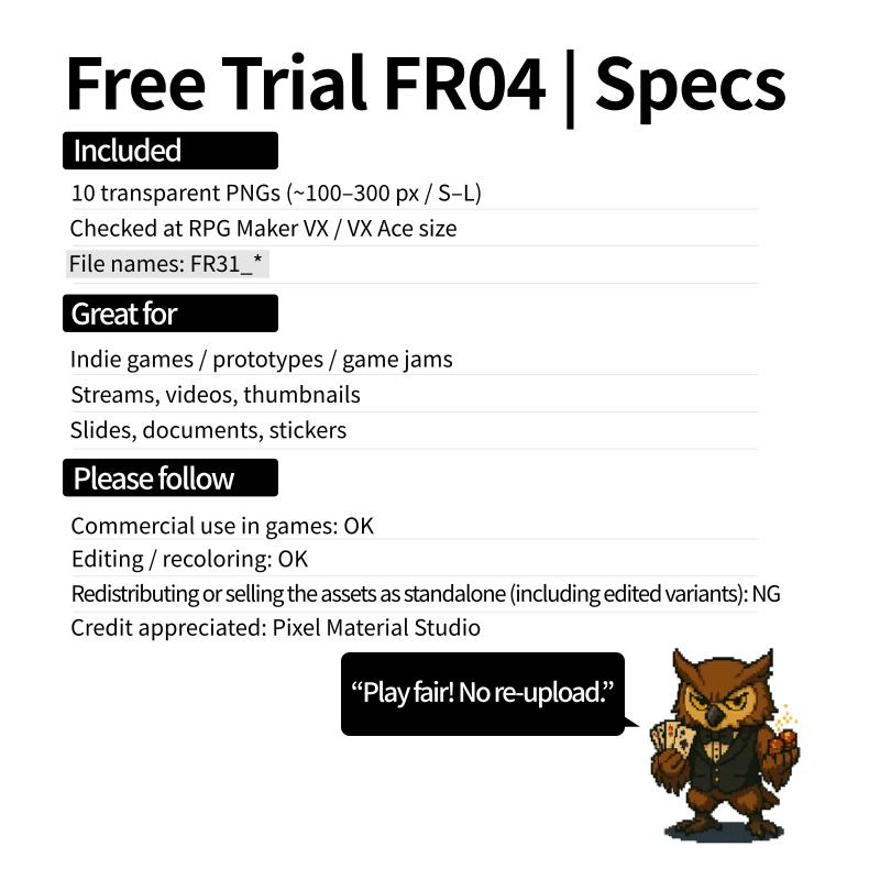 FR-04|無料お試し FR-04|ドット絵10点(透過PNG) FR-04 | Free Sample Pack (10 PNG, )