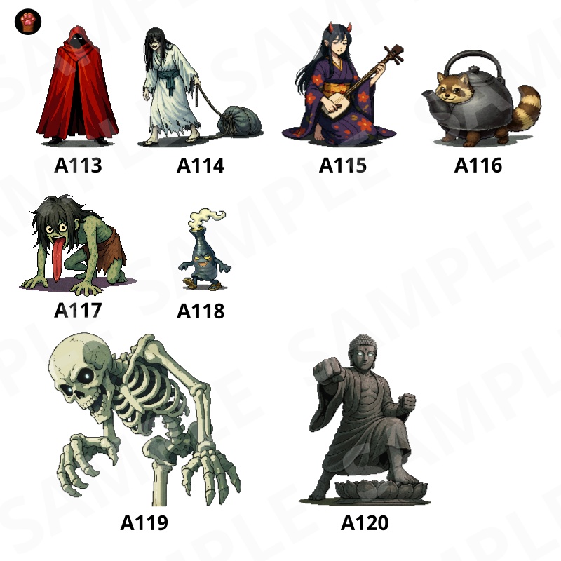 CP16-A91|和素材:武将・町人・妖怪30体(透過PNG/商用OK) / Japanese Warriors, Townsfolk & Yokai x30 (PNG)