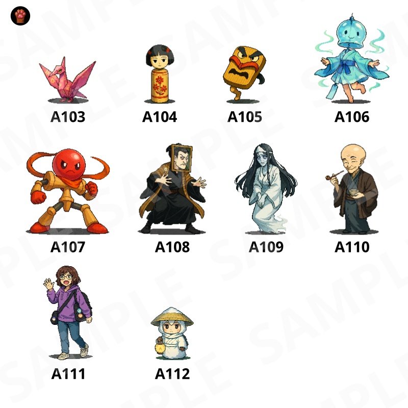 CP16-A91|和素材:武将・町人・妖怪30体(透過PNG/商用OK) / Japanese Warriors, Townsfolk & Yokai x30 (PNG)