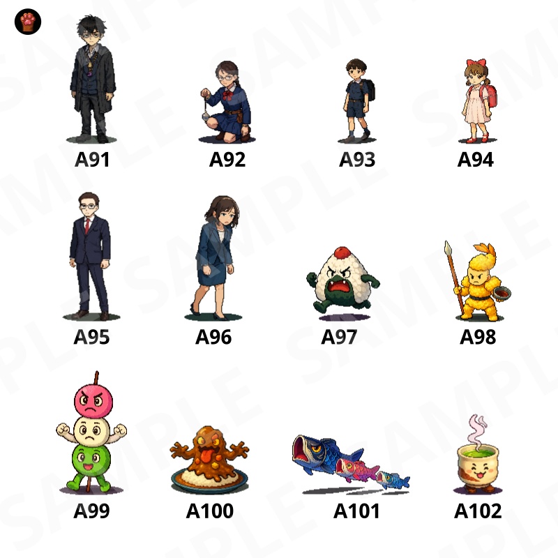 CP16-A91|和素材:武将・町人・妖怪30体(透過PNG/商用OK) / Japanese Warriors, Townsfolk & Yokai x30 (PNG)