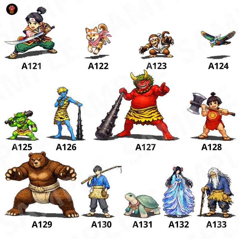 CP21-A121|和素材:おとぎ話・妖怪30体(透過PNG/商用OK) / Japanese Folktales & Yokai ×30 (PNG)