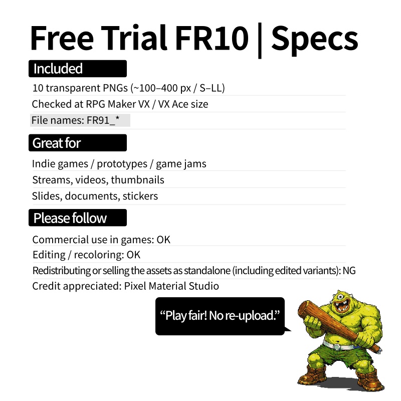 FR-10|無料お試し FR-10|ドット絵10点(透過PNG) FR-10 | Free Sample