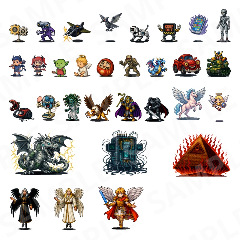 1000-Monster Mega Pack|RPG向けドット絵モンスター1000体(透過PNG/商用OK) Fantasy Pixel Monsters x1000 (PNG, Commercial OK)