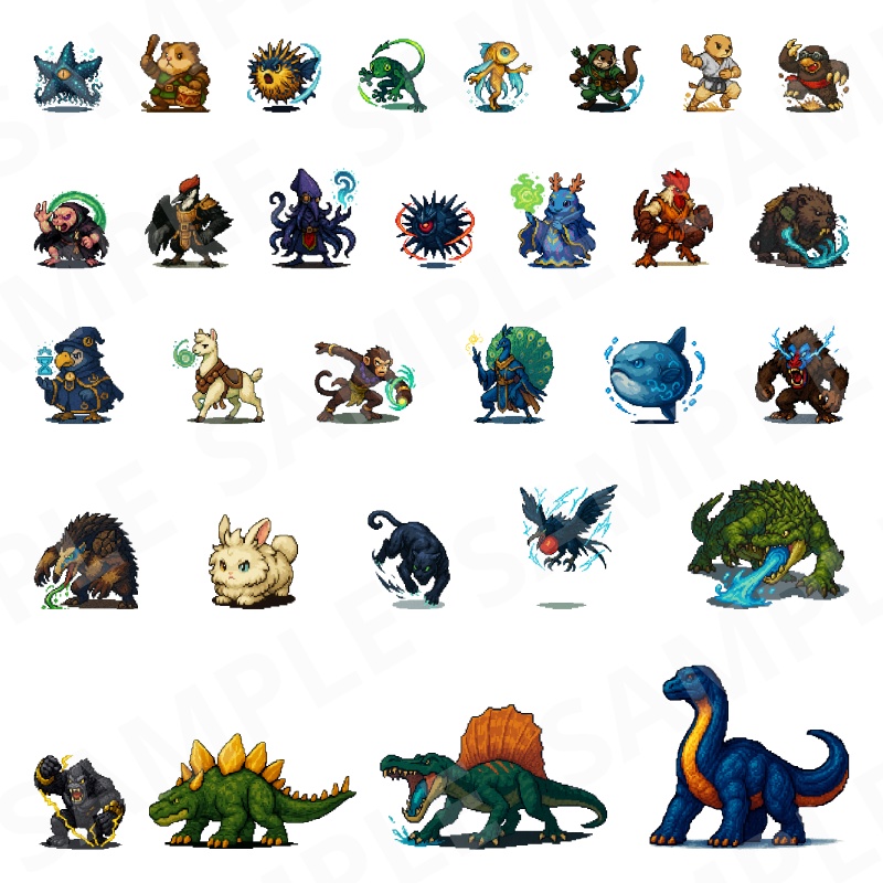1000-Monster Mega Pack|RPG向けドット絵モンスター1000体(透過PNG/商用OK) Fantasy Pixel Monsters x1000 (PNG, Commercial OK)