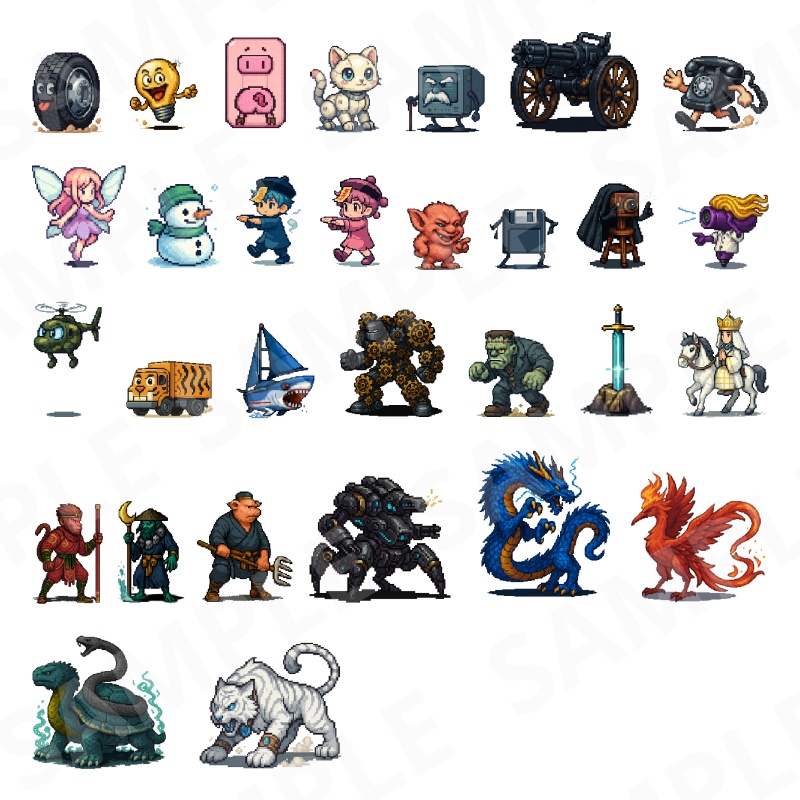 1000-Monster Mega Pack|RPG向けドット絵モンスター1000体(透過PNG/商用OK) Fantasy Pixel Monsters x1000 (PNG, Commercial OK)