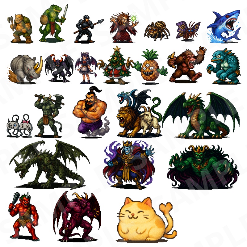 1000-Monster Mega Pack|RPG向けドット絵モンスター1000体(透過PNG/商用OK) Fantasy Pixel Monsters x1000 (PNG, Commercial OK)