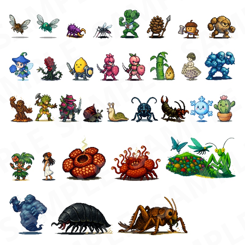 1000-Monster Mega Pack|RPG向けドット絵モンスター1000体(透過PNG/商用OK) Fantasy Pixel Monsters x1000 (PNG, Commercial OK)