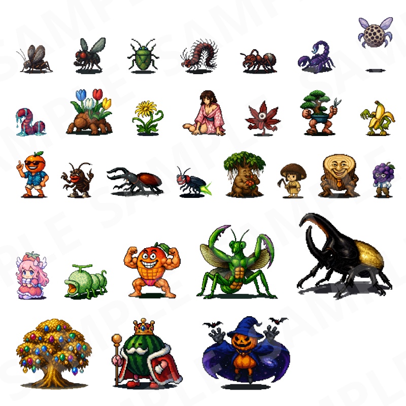 1000-Monster Mega Pack|RPG向けドット絵モンスター1000体(透過PNG/商用OK) Fantasy Pixel Monsters x1000 (PNG, Commercial OK)