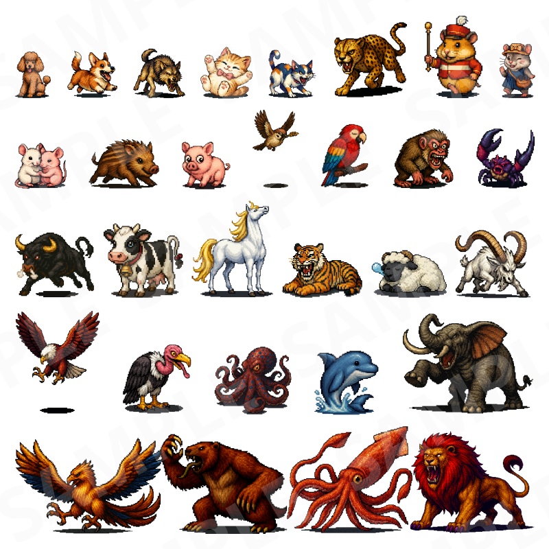 1000-Monster Mega Pack|RPG向けドット絵モンスター1000体(透過PNG/商用OK) Fantasy Pixel Monsters x1000 (PNG, Commercial OK)