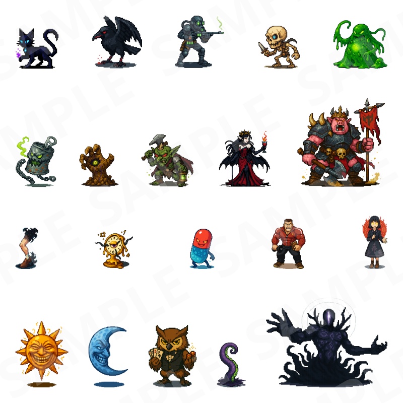 1000-Monster Mega Pack|RPG向けドット絵モンスター1000体(透過PNG/商用OK) Fantasy Pixel Monsters x1000 (PNG, Commercial OK)