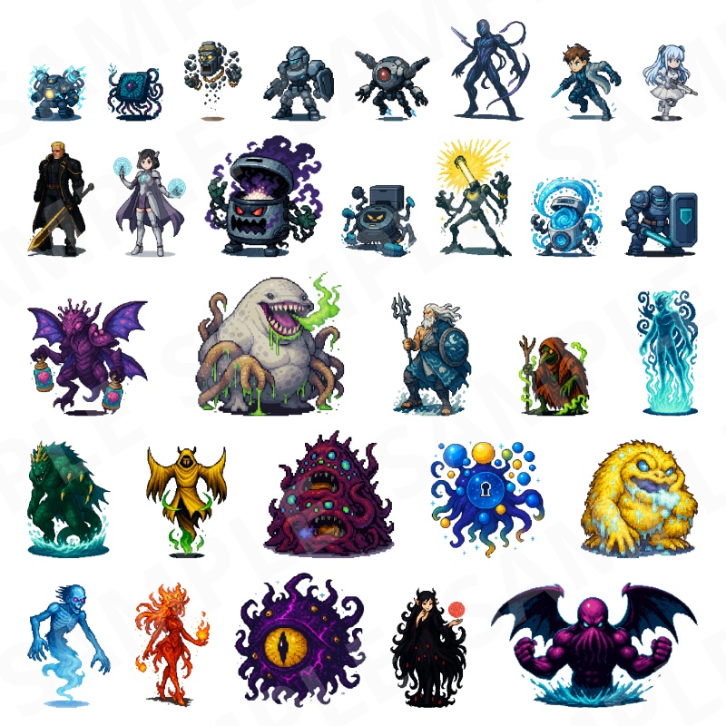 1000-Monster Mega Pack|RPG向けドット絵モンスター1000体(透過PNG/商用OK) Fantasy Pixel Monsters x1000 (PNG, Commercial OK)