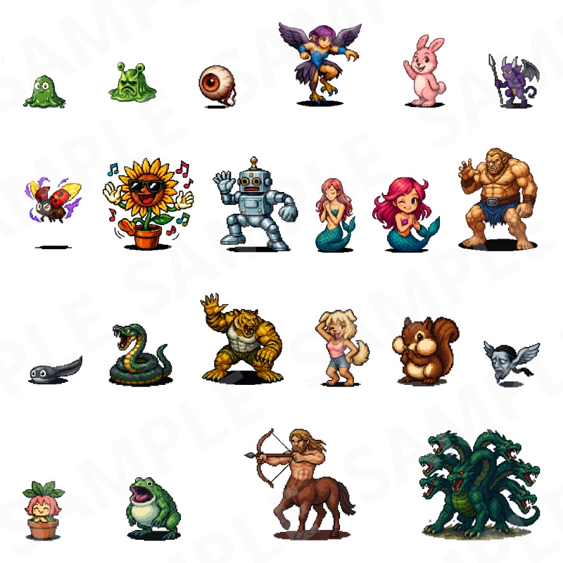 1000-Monster Mega Pack|RPG向けドット絵モンスター1000体(透過PNG/商用OK) Fantasy Pixel Monsters x1000 (PNG, Commercial OK)