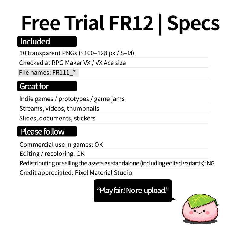 FR-12|無料お試し FR-12|ドット絵10点(透過PNG) FR-12 | Free Sample