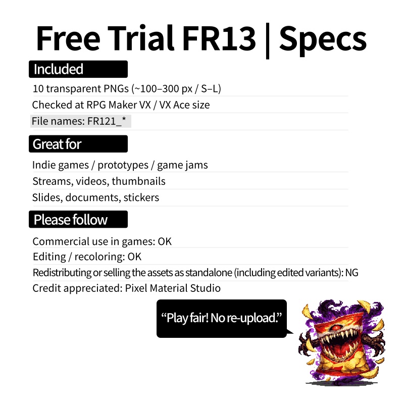 FR-13|無料お試し FR-13|ドット絵10点(透過PNG) FR-13 | Free Sample