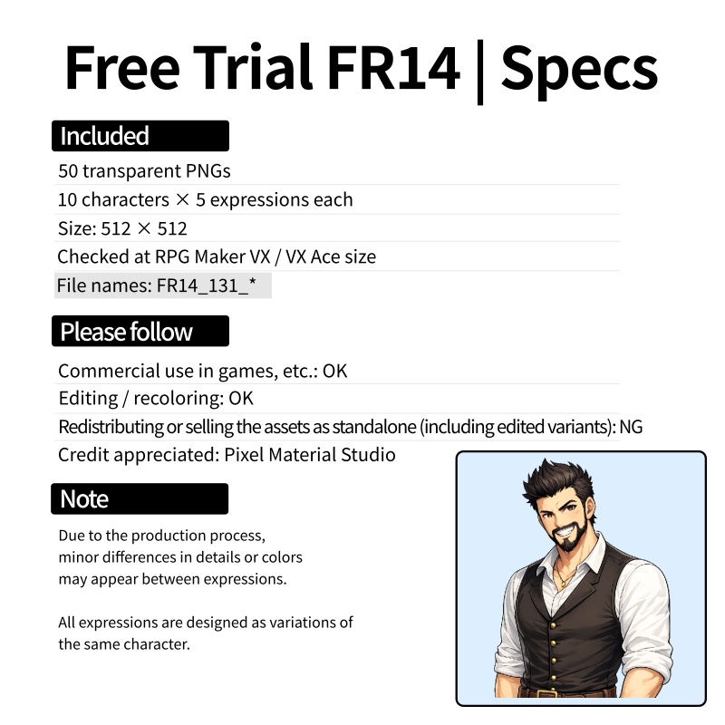 FR-14|無料お試し FR-14|顔グラフィック 50点(透過PNG) FR-14 | Free Sample