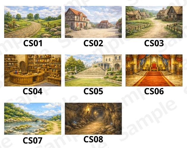 CS01|カットシーン背景 8点(PNG/商用OK) / Cutscene Backgrounds x8 (PNG)