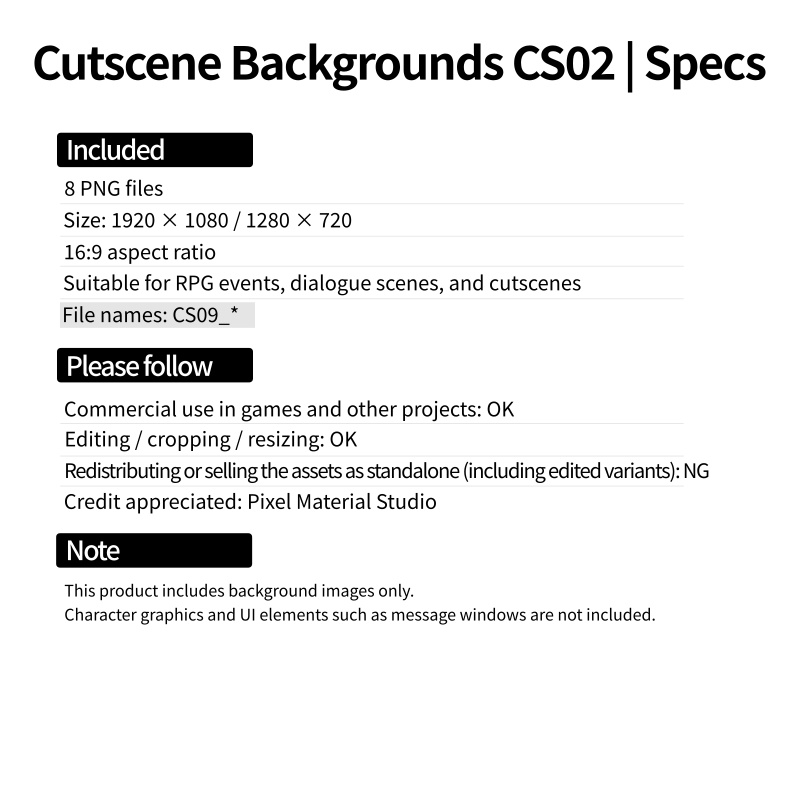 CS02|カットシーン背景 8点(PNG/商用OK) / Cutscene Backgrounds x8 (PNG)