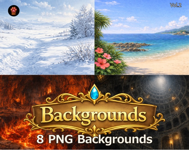 CS02｜カットシーン背景 8点（PNG／商用OK） / Cutscene Backgrounds x8 (PNG)