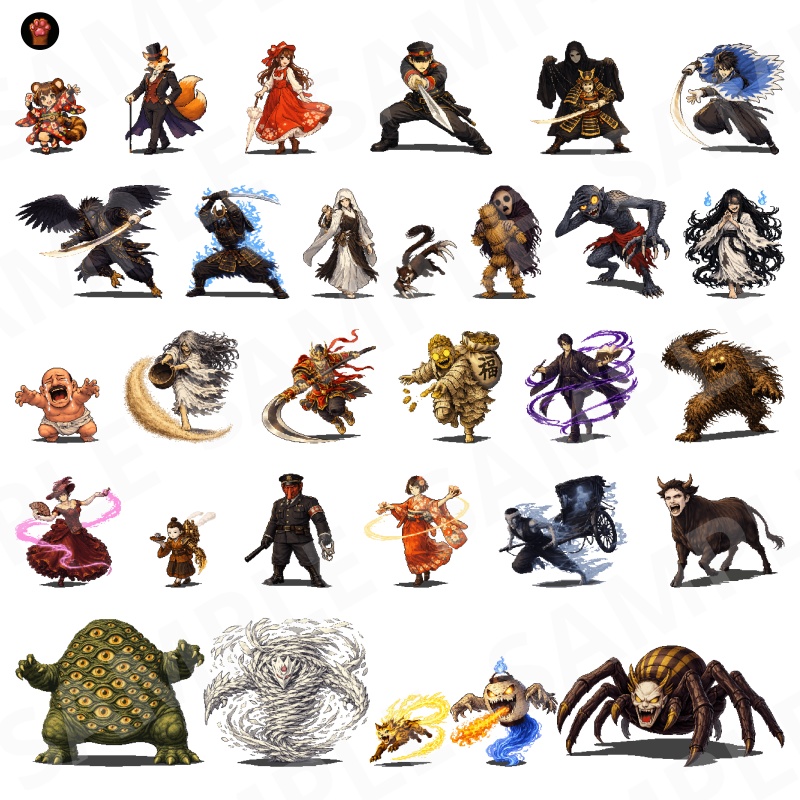 CP32-A151|和素材:おとぎ話・妖怪30体(透過PNG/商用OK) / Japanese Folktales & Yokai ×30 (PNG)