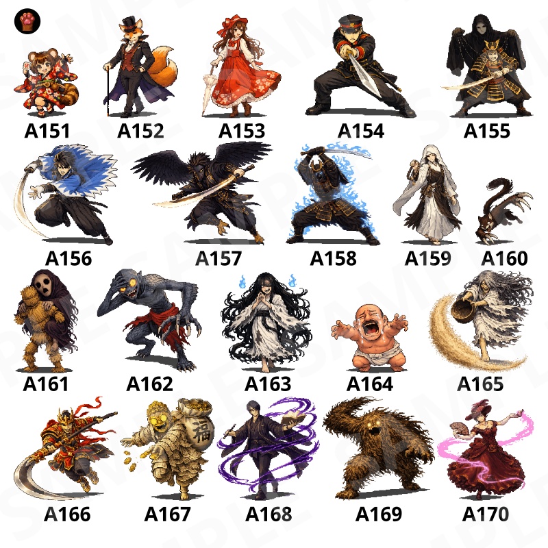 CP32-A151|和素材:おとぎ話・妖怪30体(透過PNG/商用OK) / Japanese Folktales & Yokai ×30 (PNG)