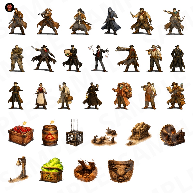 CP33-E181|人物・罠30点(透過PNG/商用OK) / Characters & Traps x30 (PNG)