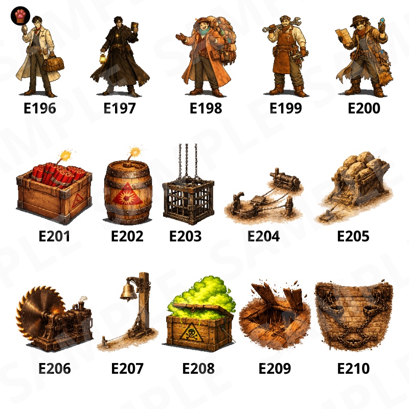 CP33-E181|人物・罠30点(透過PNG/商用OK) / Characters & Traps x30 (PNG)