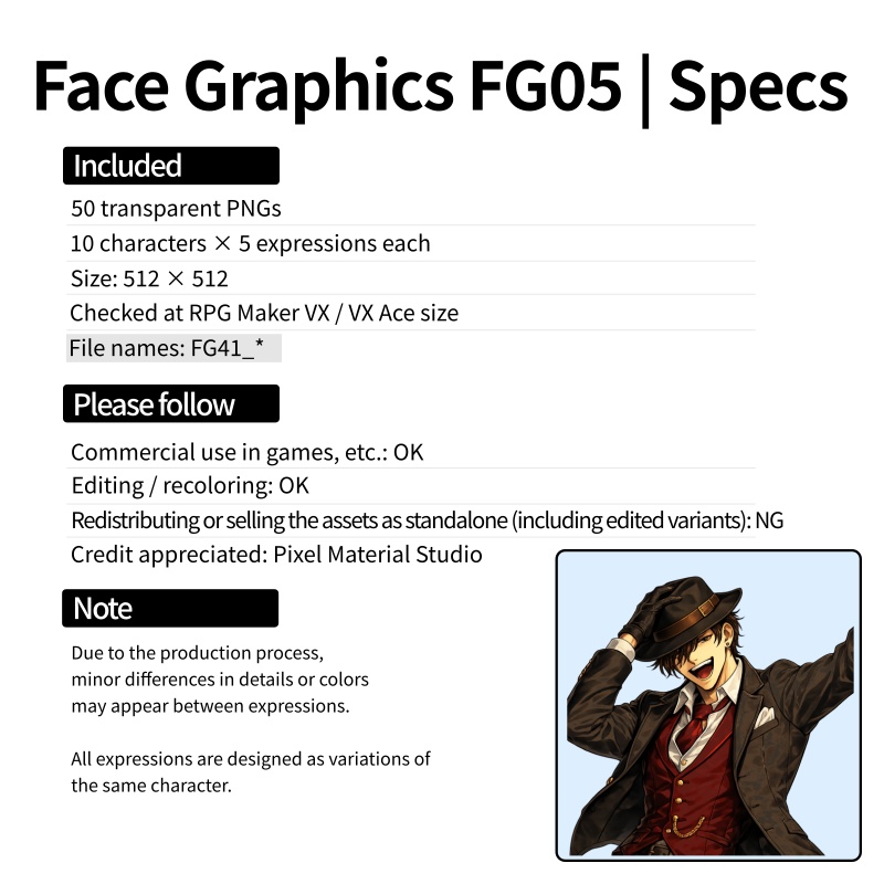 FG05|Face Graphics 50点(透過PNG/商用OK) / Face Graphics x50 (PNG)