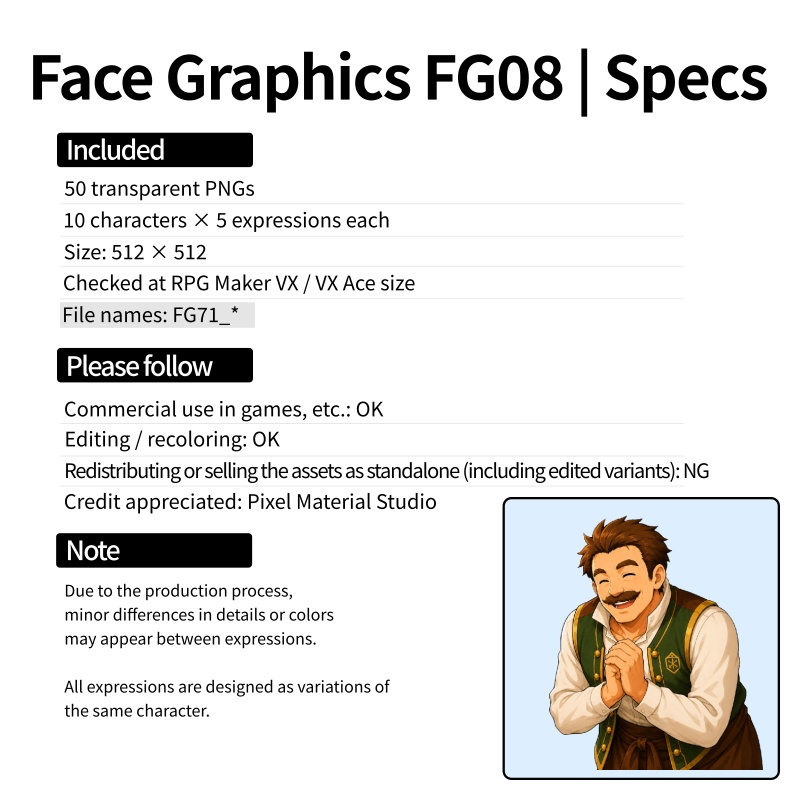 FG08|Face Graphics 50点(透過PNG/商用OK) / Face Graphics x50 (PNG)
