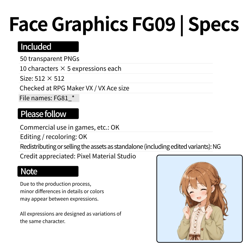 FG09|Face Graphics 50点(透過PNG/商用OK) / Face Graphics x50 (PNG)