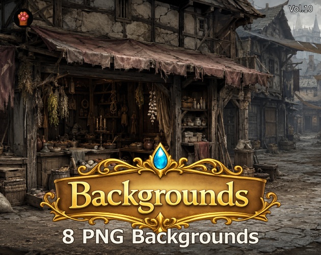 CS10｜カットシーン背景 8点（PNG／商用OK） / Cutscene Backgrounds x8 (PNG)