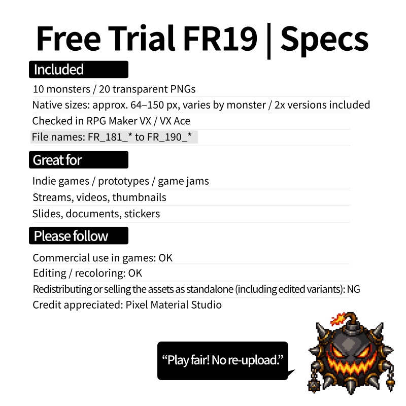FR-19|無料お試し FR-19|ドット絵10点(透過PNG) FR-19 | Free Sample