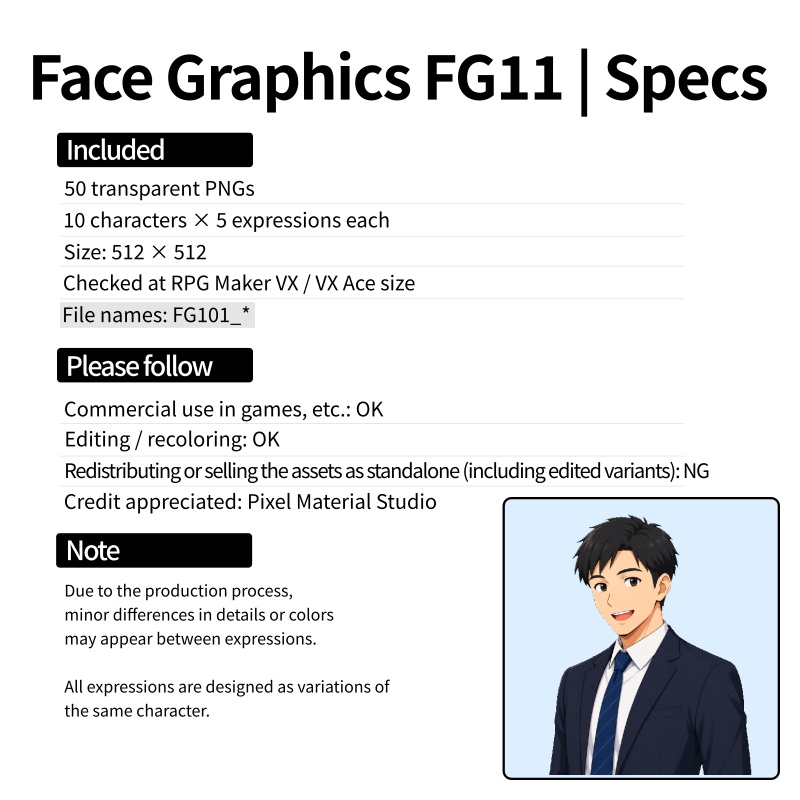 FG11|Face Graphics 50点(透過PNG/商用OK) / Face Graphics x50 (PNG)