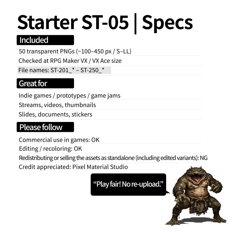 ST-05|RPG向けドット絵モンスター50体(透過PNG/商用OK) / Fantasy Pixel Monsters x50 (PNG, Commercial OK)