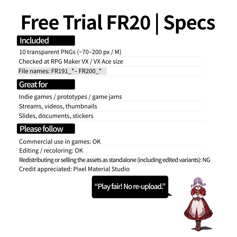 FR-20|無料お試し FR-20|ドット絵10点(透過PNG) FR-20 | Free Sample