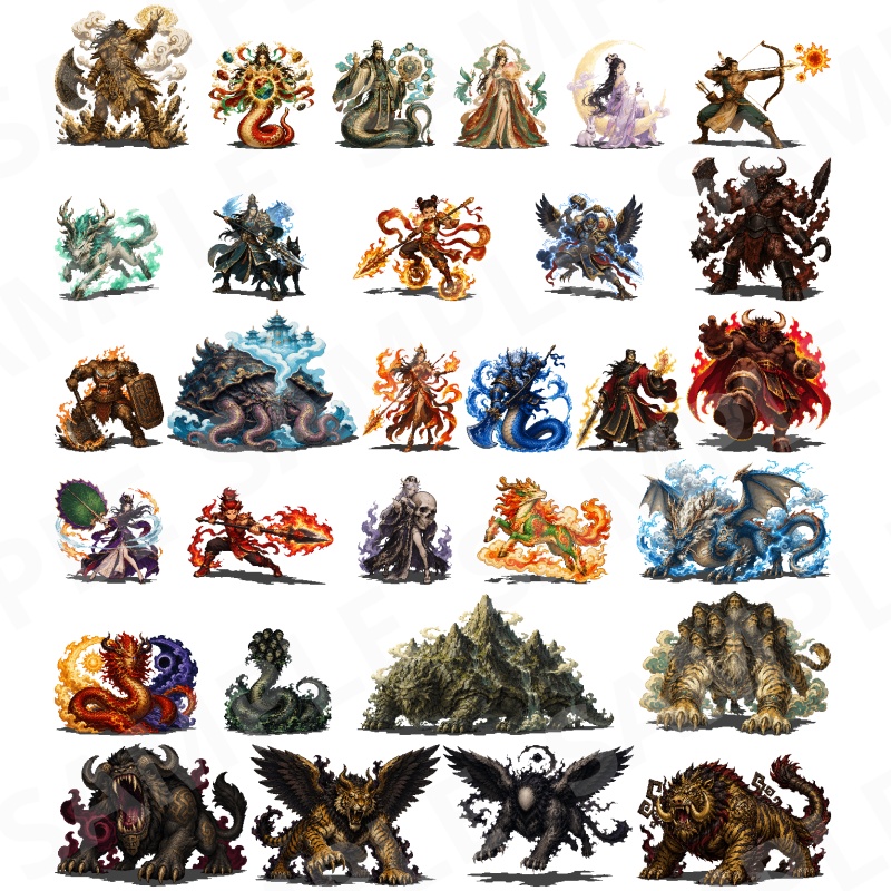 CP48-D211|神話モンスター30体(透過PNG/商用OK) / Mythology Monsters x30 (PNG)