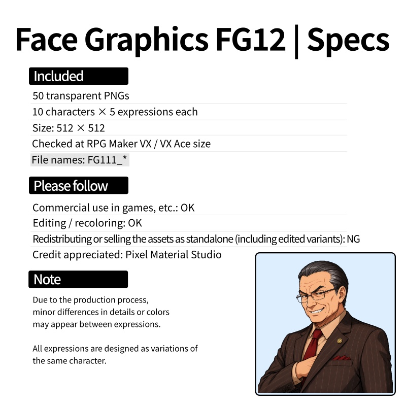 FG12|Face Graphics 50点(透過PNG/商用OK) / Face Graphics x50 (PNG)