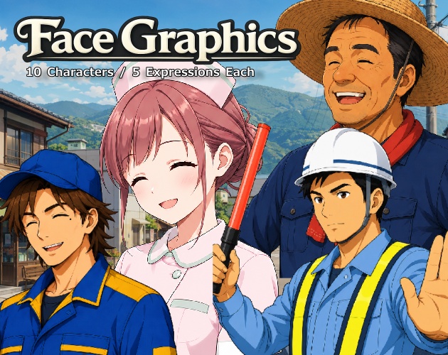 FG13｜現代職業顔グラ50点｜看護師・料理人・整備士など10人×5表情