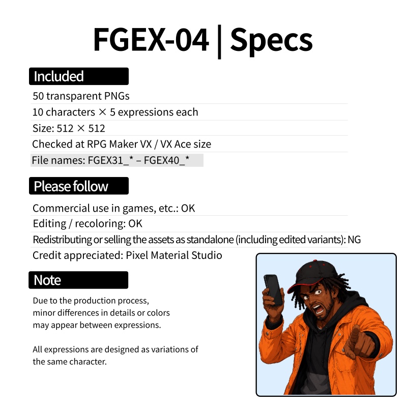 FGEX04|Face Graphics EX 50点(透過PNG/商用OK) / Face Graphics EX x50 (PNG)