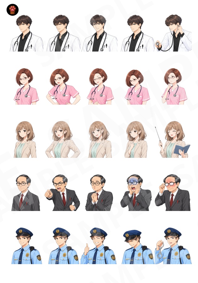 FG14|現代職業顔グラ50点|医師・教師・警察官・巫女など10人×5表情