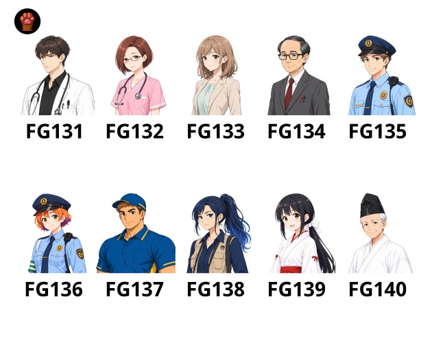 FG14|現代職業顔グラ50点|医師・教師・警察官・巫女など10人×5表情