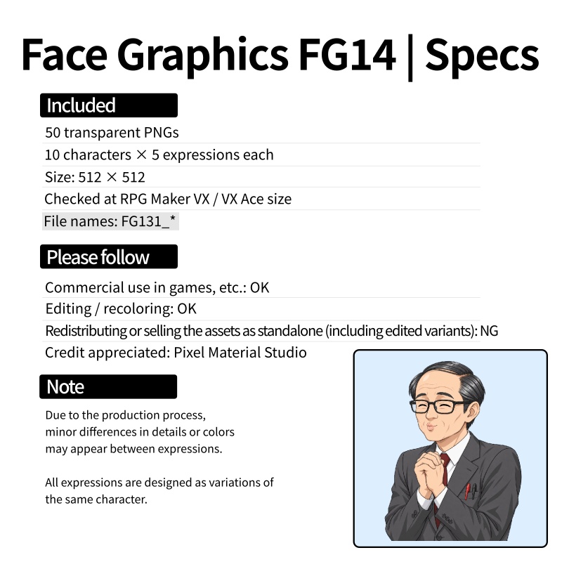 FG14|現代職業顔グラ50点|医師・教師・警察官・巫女など10人×5表情
