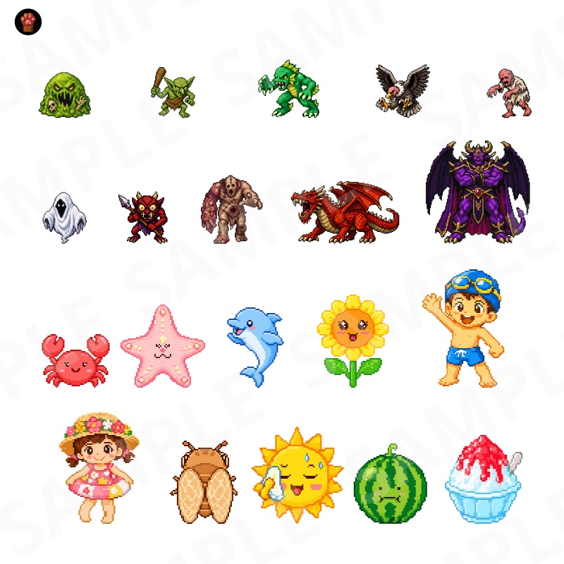 1000-Monster Mega Pack Vol.02|RPG向けドット絵モンスター1000体(透過PNG/商用OK) Fantasy Pixel Monsters x1000 Vol.02 (PNG, Commercial OK)