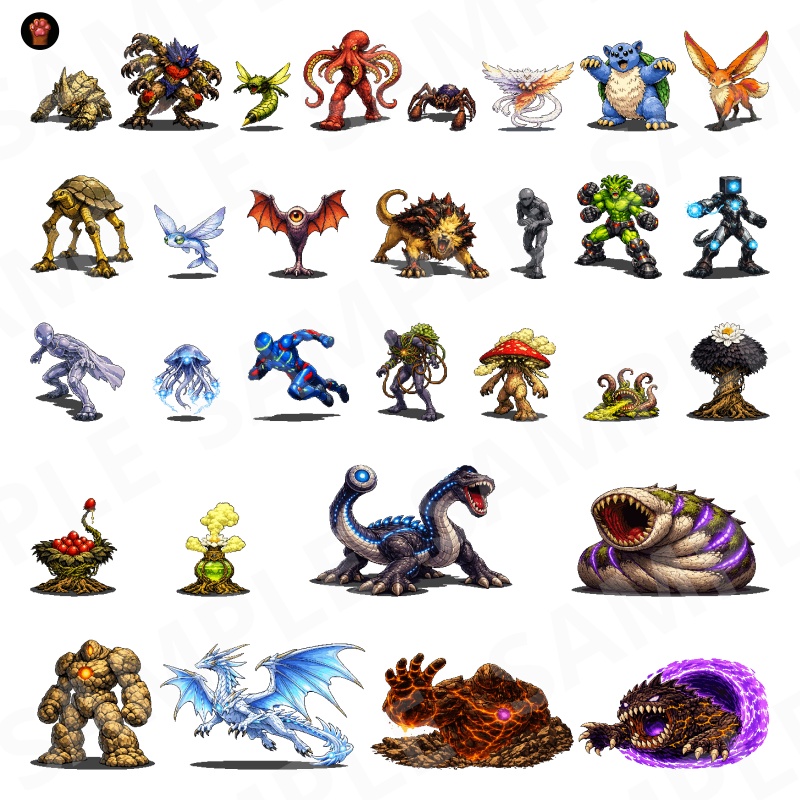 1000-Monster Mega Pack Vol.02|RPG向けドット絵モンスター1000体(透過PNG/商用OK) Fantasy Pixel Monsters x1000 Vol.02 (PNG, Commercial OK)