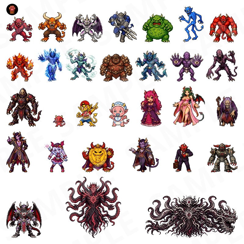 1000-Monster Mega Pack Vol.02|RPG向けドット絵モンスター1000体(透過PNG/商用OK) Fantasy Pixel Monsters x1000 Vol.02 (PNG, Commercial OK)