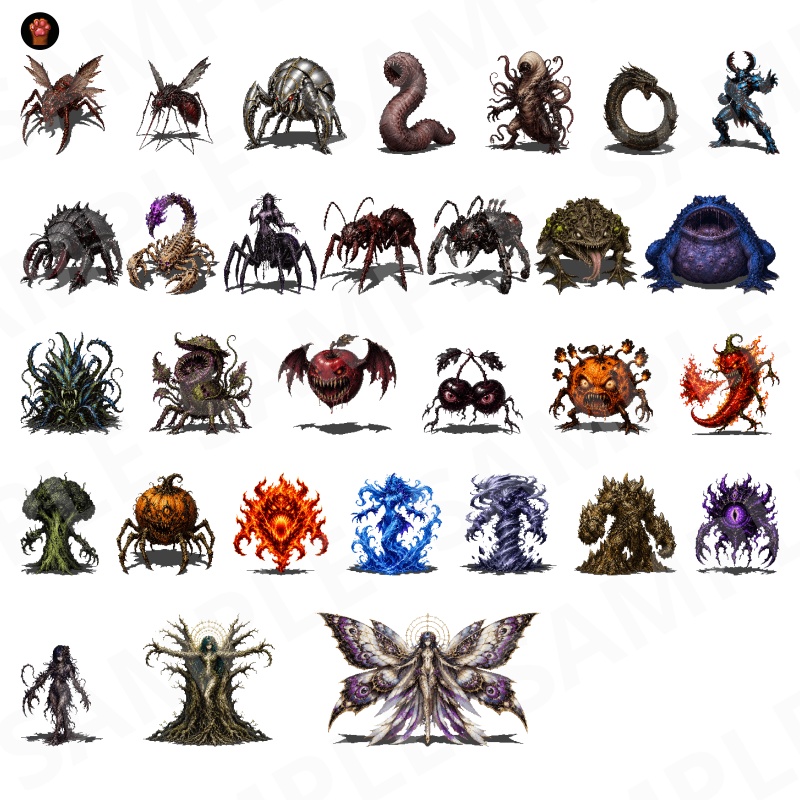 1000-Monster Mega Pack Vol.02|RPG向けドット絵モンスター1000体(透過PNG/商用OK) Fantasy Pixel Monsters x1000 Vol.02 (PNG, Commercial OK)